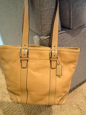Coach Beige Leather Tote with Buckle Straps